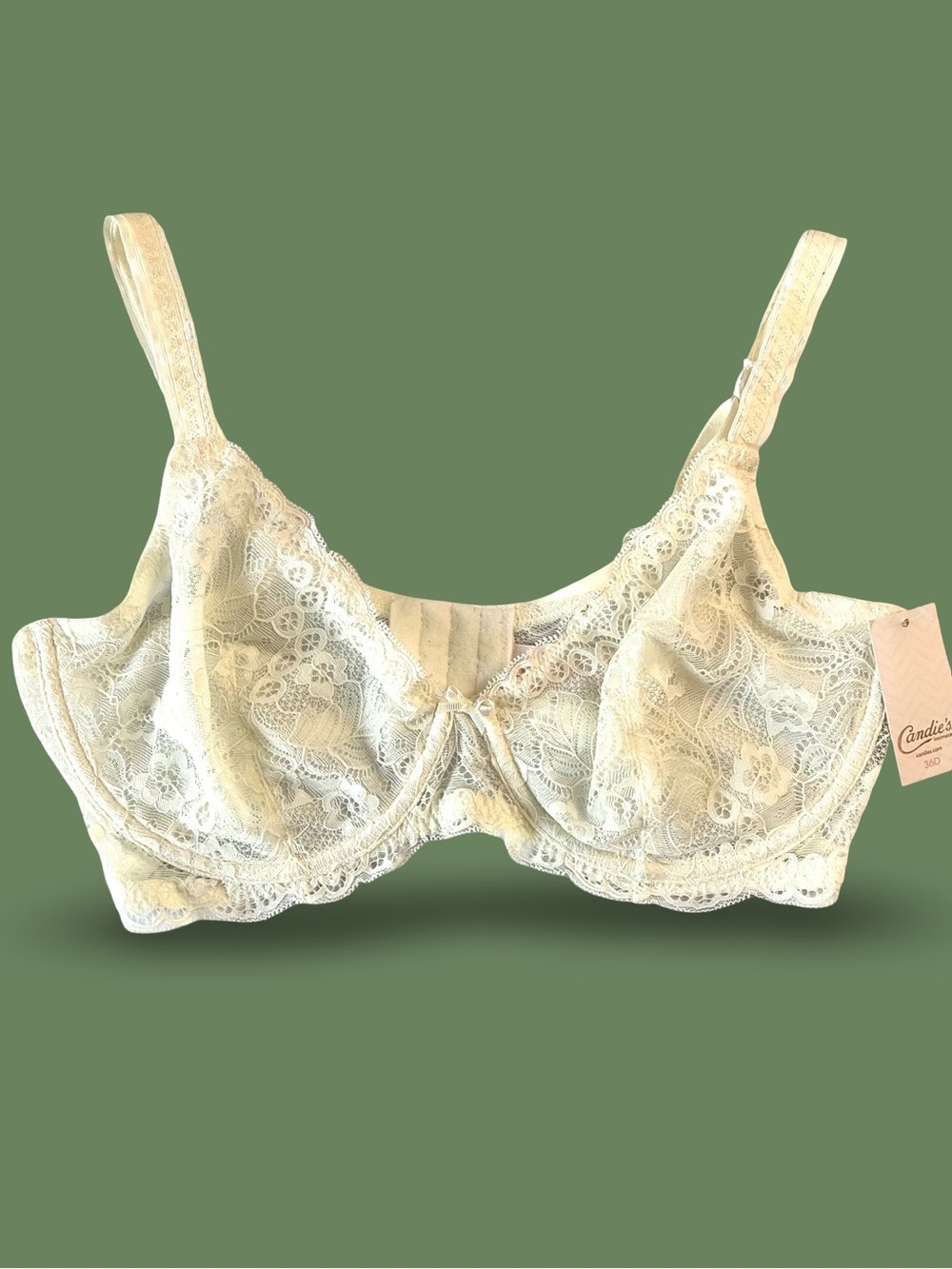 Candie's Unlined Sheer Floral Lace Underwire Bra 36D Off-white/Ivory
